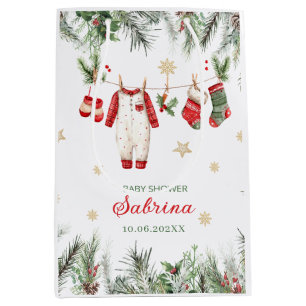 Watercolor Merry Christmas Santa Christmas baby s Medium Gift Bag