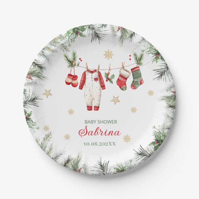  Watercolor Merry Christmas Santa Christmas baby s Paper Plate (Front)