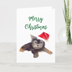 Watercolor Merry Christmas Santa Dog Pet Holiday Card
