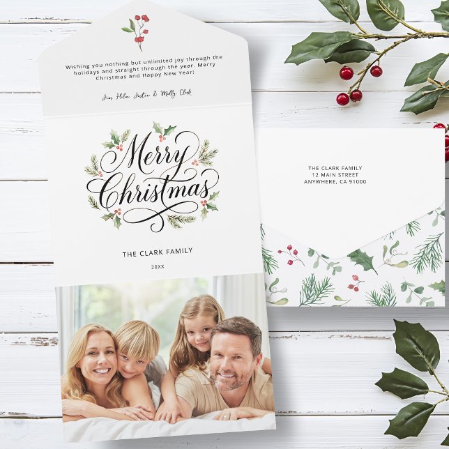 Watercolor Merry Christmas Script Botanical    All In One Invitation (Creator Uploaded)