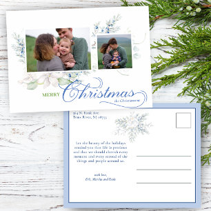 Watercolor Merry Christmas Script Juniper 2-Photo Holiday Postcard