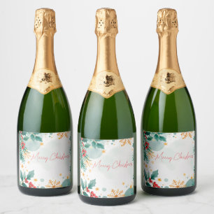 Watercolor Merry Christmas Sparkling Wine Label
