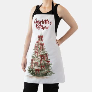 Watercolor Merry Christmas Tree   Cooking Apron