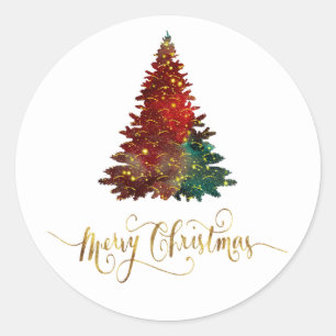 Watercolor Merry Christmas Tree Design Classic Round Sticker