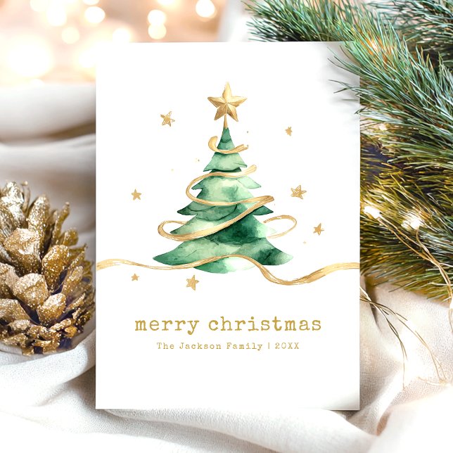 Watercolor Merry Christmas Tree Holiday Card (Creator Uploaded)