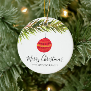 Watercolor Merry Christmas Tree Merry and bright Ceramic Tree Decoration