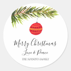 Watercolor Merry Christmas Tree Merry and bright Classic Round Sticker