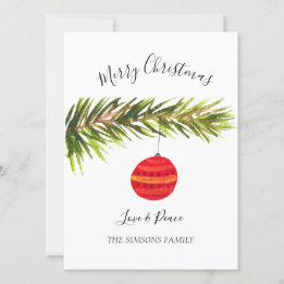 Watercolor Merry Christmas Tree Merry and bright Holiday Card