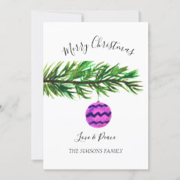 Watercolor Merry Christmas Tree Merry and bright Holiday Card