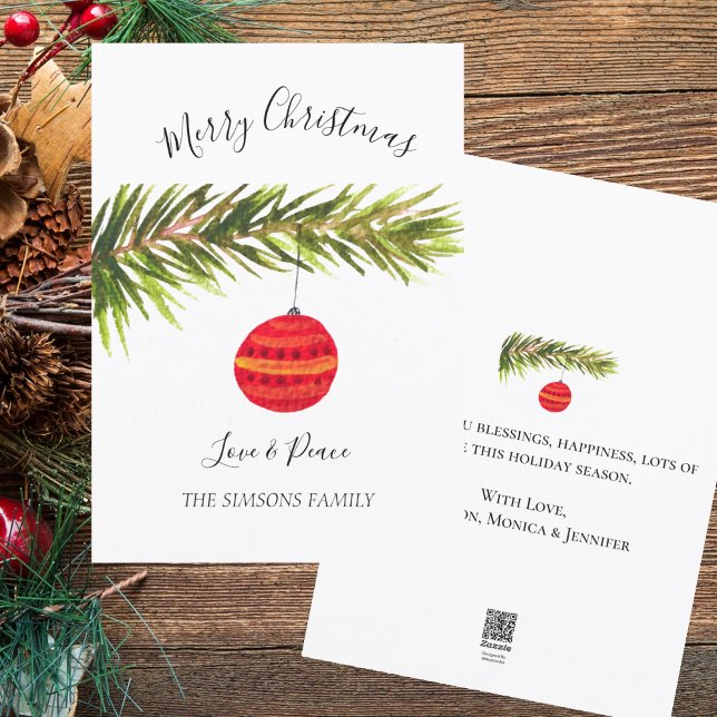 Watercolor Merry Christmas Tree Merry and bright Holiday Card (Creator Uploaded)