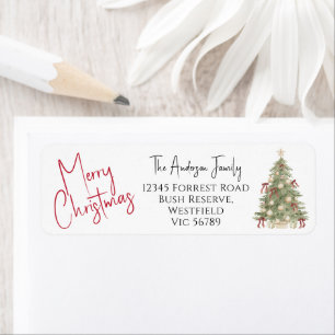 Watercolor Merry Christmas Tree Return Address