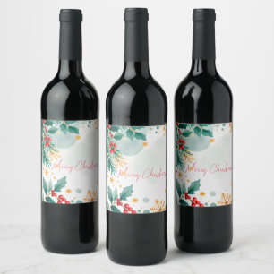 Watercolor Merry Christmas Wine Label – Elegant