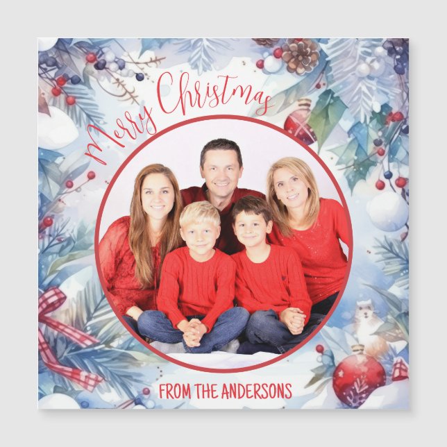 Watercolor Merry Christmas Winter Border Photo (Front)