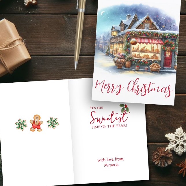 Watercolor Merry Christmas Winter Scene Folded Holiday Card (Creator Uploaded)