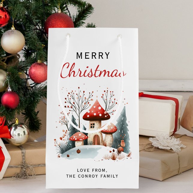 Watercolor Merry Christmas Winter Woodland  Small Gift Bag (Creator Uploaded)