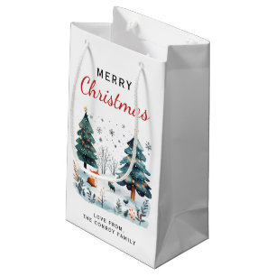 Watercolor Merry Christmas Winter Woodland Small Gift Bag