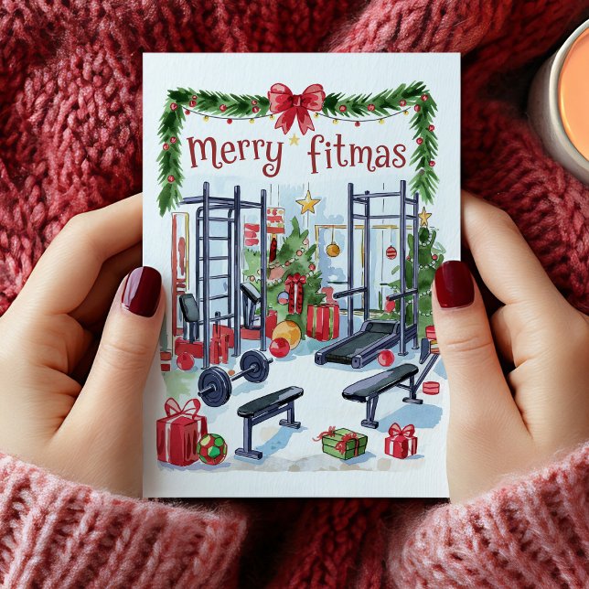 Watercolor Merry Fitmas Fitness Christmas Card (Watercolor Merry Fitmas Fitness Christmas Card)