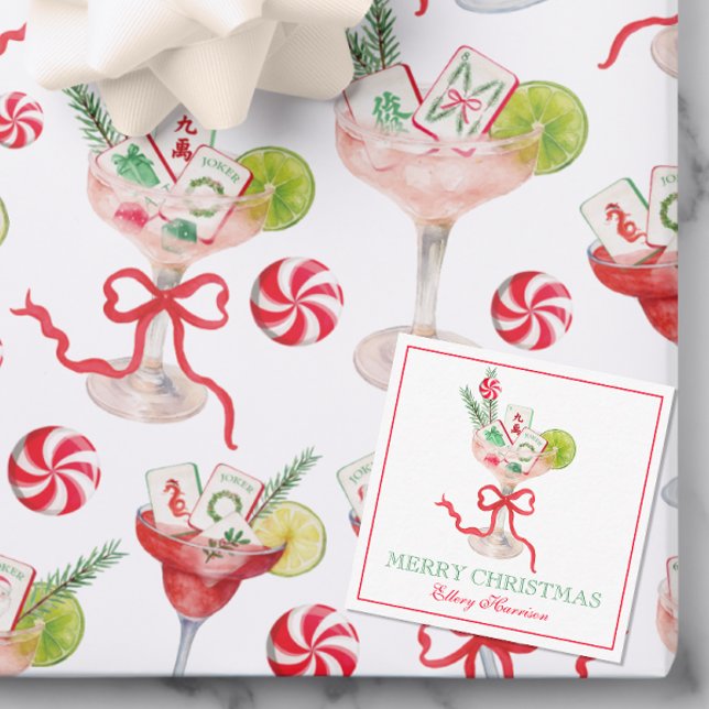 Watercolor Merry Mahjong Christmas Cocktail Party Card (Creator Uploaded)