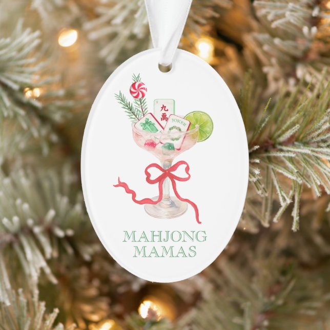 Watercolor Merry Mahjong Christmas Cocktail Party Ornament (Tree)