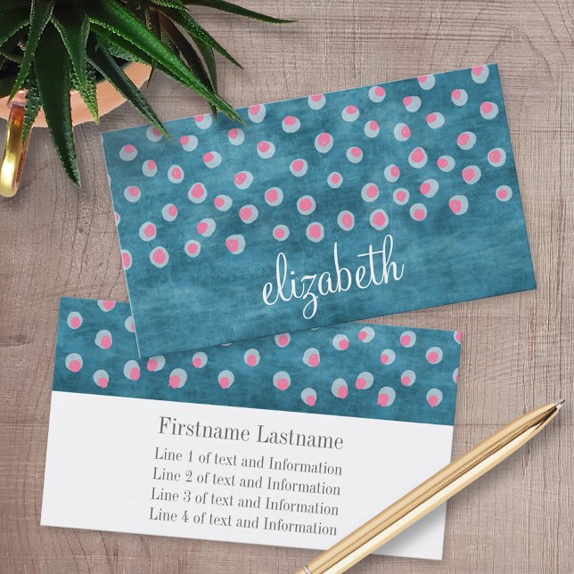 Watercolor Messy Polka Dots - blue and pink Business Card (Custom Printed Business Cards)