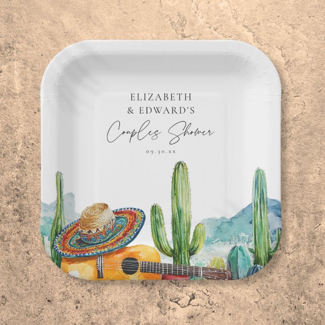 Watercolor Mexican Cactus Fiesta Couples Shower Paper Plate (Watercolor Mexican Cactus Fiesta Couples Shower Paper Plates)