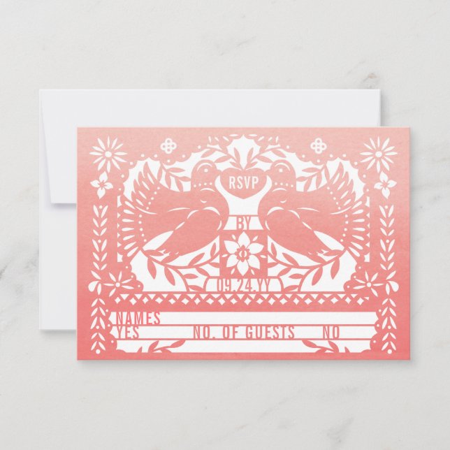 Watercolor Mexican Fantail Doves Papel Picado RSVP Card (Front)