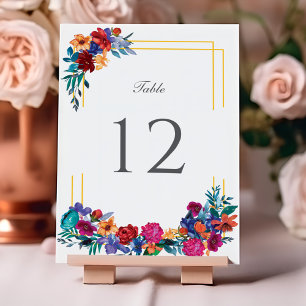 Watercolor Mexican Fiesta Floral Wedding Table Number