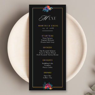 Watercolor Mexican Fiesta Flower Black Wedding Menu