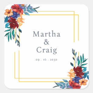 Watercolor Mexican Fiesta Flower Names Wedding Square Sticker