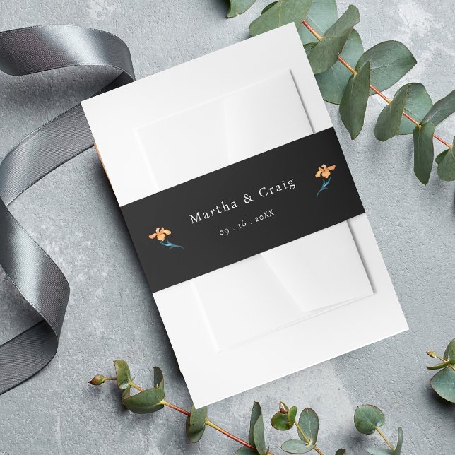 Watercolor Mexican Fiesta Flower Wedding Black Invitation Belly Band (Creator Uploaded)