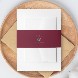 Watercolor Mexican Fiesta Flower Wedding Burgundy Invitation Belly Band