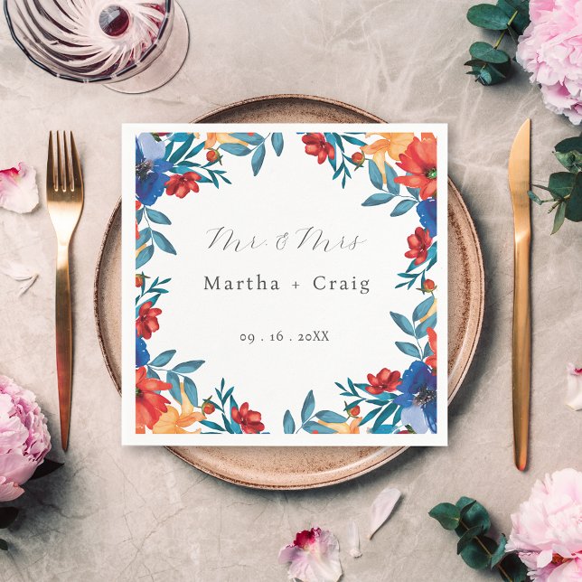 Watercolor Mexican Fiesta Flower Wedding Napkin (Creator Uploaded)
