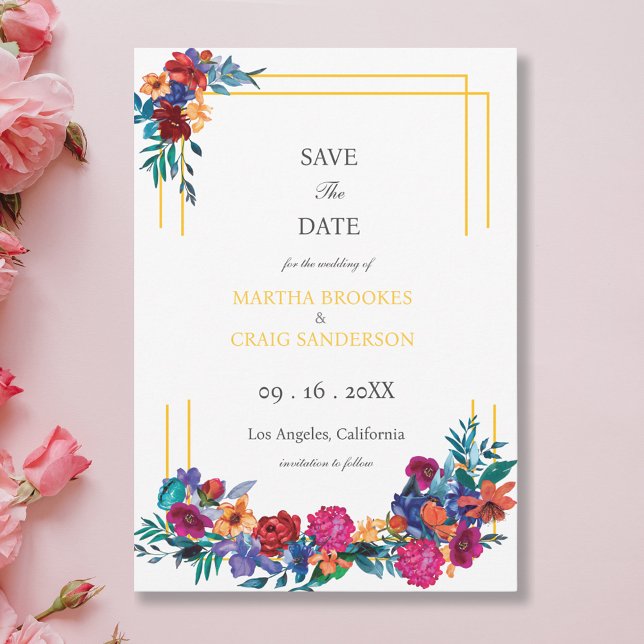 Watercolor Mexican Fiesta Flower Wedding Save The Date (Creator Uploaded)