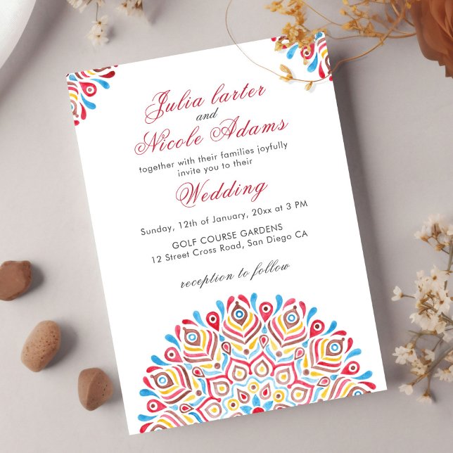 Watercolor Mexico Festival Mandala Wedding Invitation (Creator Uploaded)
