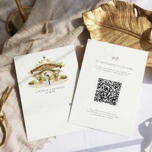 Watercolor Mexico Hacienda QR Code Wedding RSVP