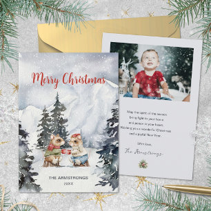 Watercolor Mice Hot Cocoa Family Photo Christmas Holiday Card
