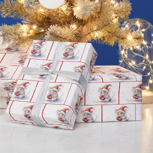 Watercolor Mice In Snowflakes Wrapping Paper