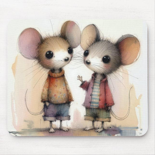 Watercolor Mice Mouse Pad (Front)