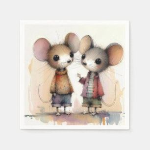 Watercolor Mice Napkin