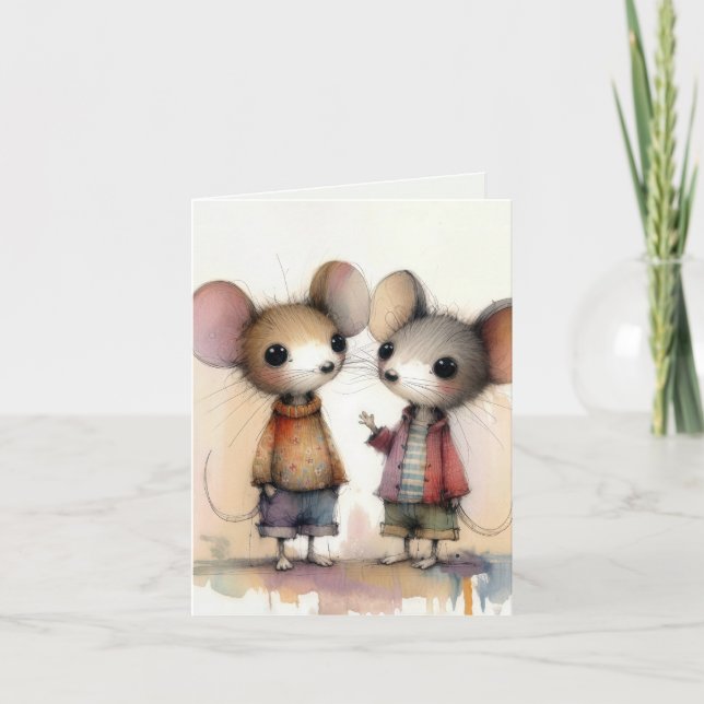 Watercolor Mice Wearing Clothes Card (Front)