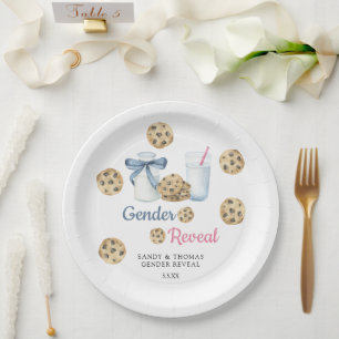 Watercolor Milk & Cookies Gender Reveal Paper Plate