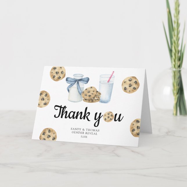Watercolor Milk & Cookies Thank you gender reveal Card (Front)