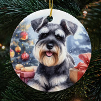 Watercolor Miniature Schnauzer Dog Christmas
