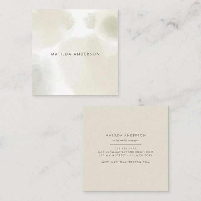 Watercolor minimal abstract natural elegant simple square business card (Front/Back)