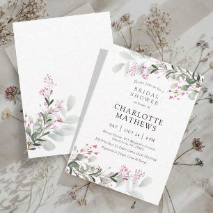 Watercolor Minimal Blush Pink Floral Bridal Shower Invitation