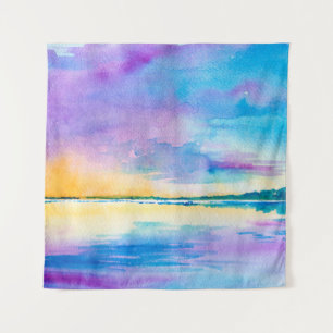 Watercolor minimalist abstract landscape: sea, sky tapestry