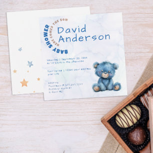 Watercolor minimalist baby shower boy invitation