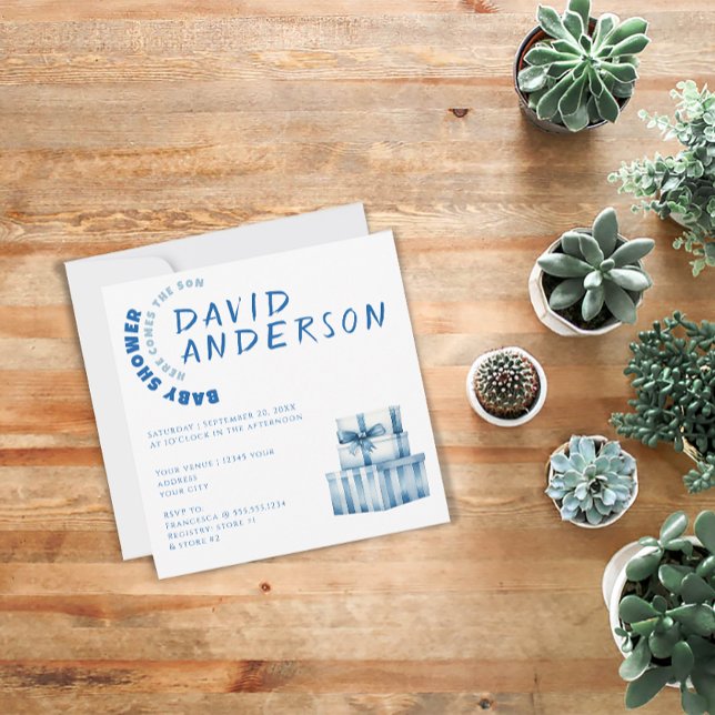 Watercolor minimalist baby shower boy invitation (Creator Uploaded)