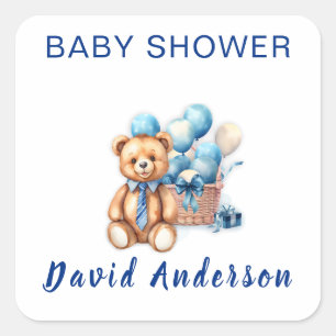 Watercolor minimalist baby shower boy square sticker