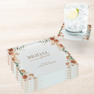 Watercolor Minimalist Boho Chic Bridal Shower Glass Coaster
